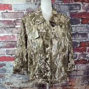 Chico's Linen/Cotton Abstract Print Jean Jacket